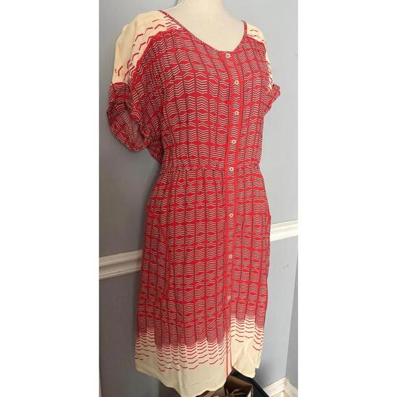 Anthropology Vintage Look Red and Cream Button-Front Dress - Picture 8 of 14